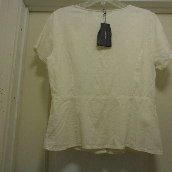 TRENDING PINUP GIRL AESTHETIC NWT LINEN BLOUSE W PEPBLUM BY VERA MODA L - Picture 5 of 5